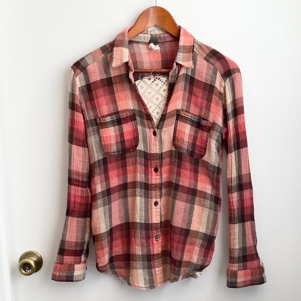 FREE PEOPLE Red Plaid Top / Flannel
